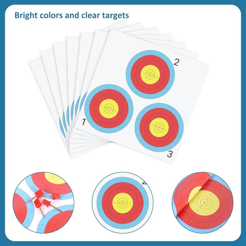 suituts 100 pcs Archery Targets Paper 3 Spot Bow and Arrow Target Paper 17 x 17 Inch Paper Archery Targets, 4 Pcs Archery Target Pins Included - Image 3